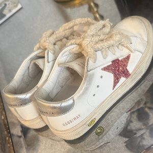 Golden Goose Kids White Sneakers with Pink Glitter Star